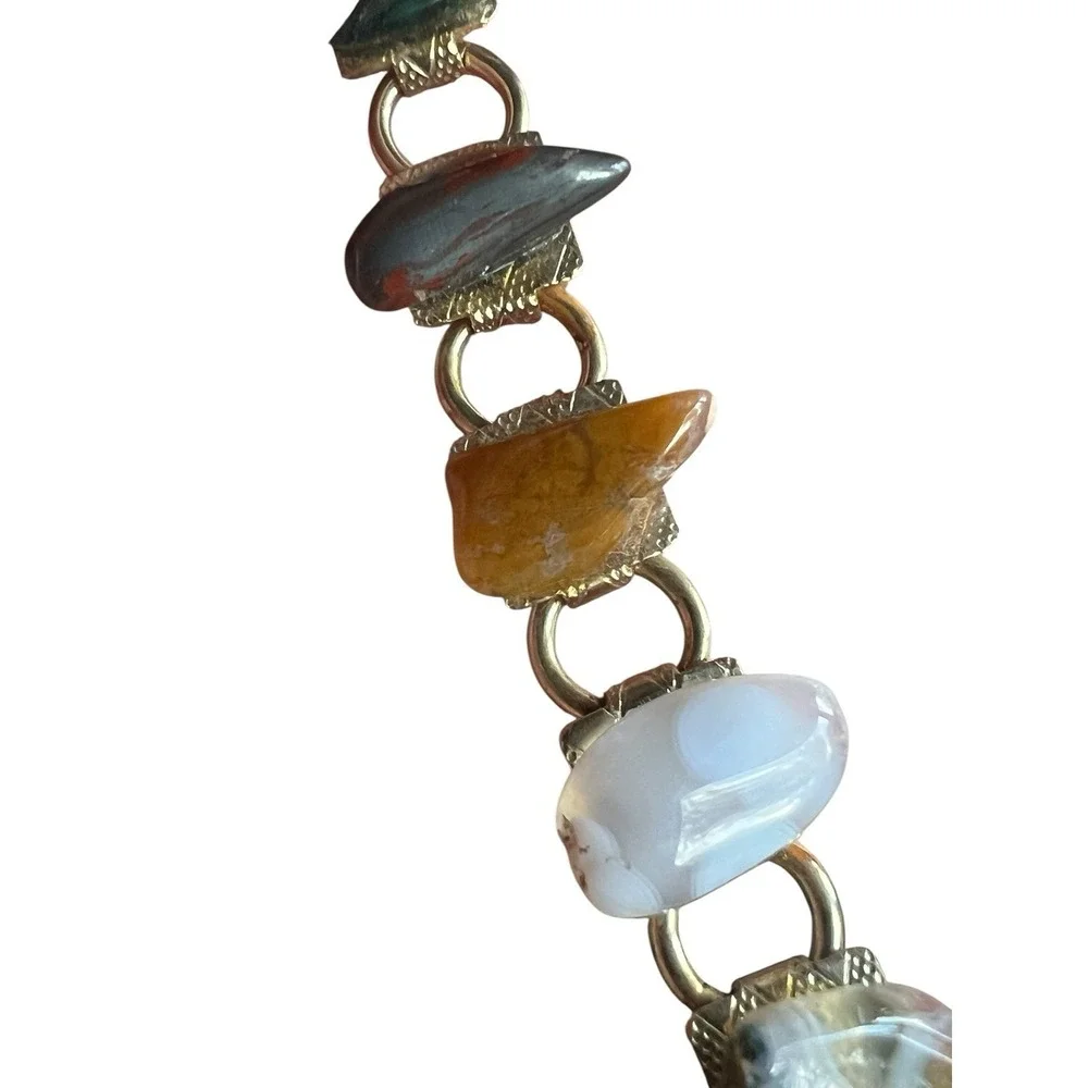 Vintage Semi Precious Natural Polished Tumbled Stones Link Bracelet